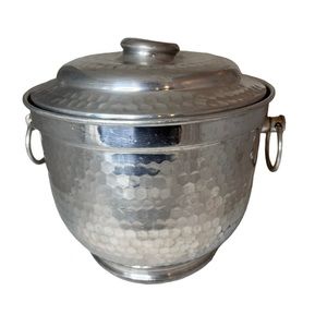 Vintage MCM  Hammered Aluminum Ice Bucket  Made In Italy And Ice Tongs Grabber